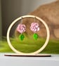 Pink Flower and Leaf Drop Polymer Clay Earrings 