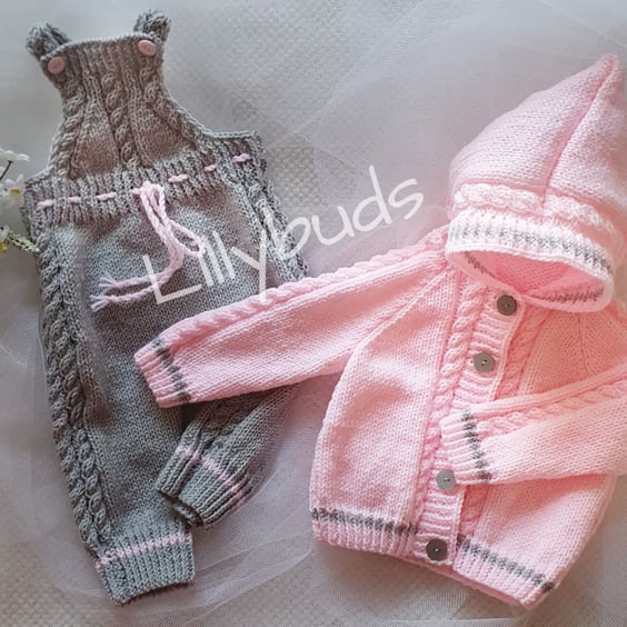 Knitting pattern for Little Danny baby set. Dungarees and Jacket