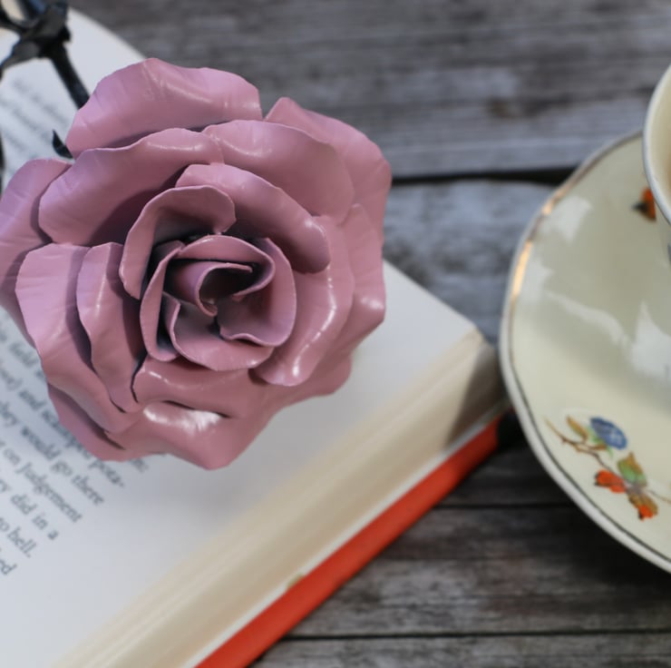 Pink Satin steel metal handmade rose, flower Sc... Folksy