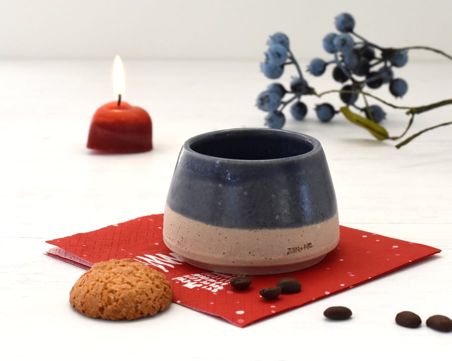 Smart ceramic espresso cup glazed in midnight blue - handmade pottery