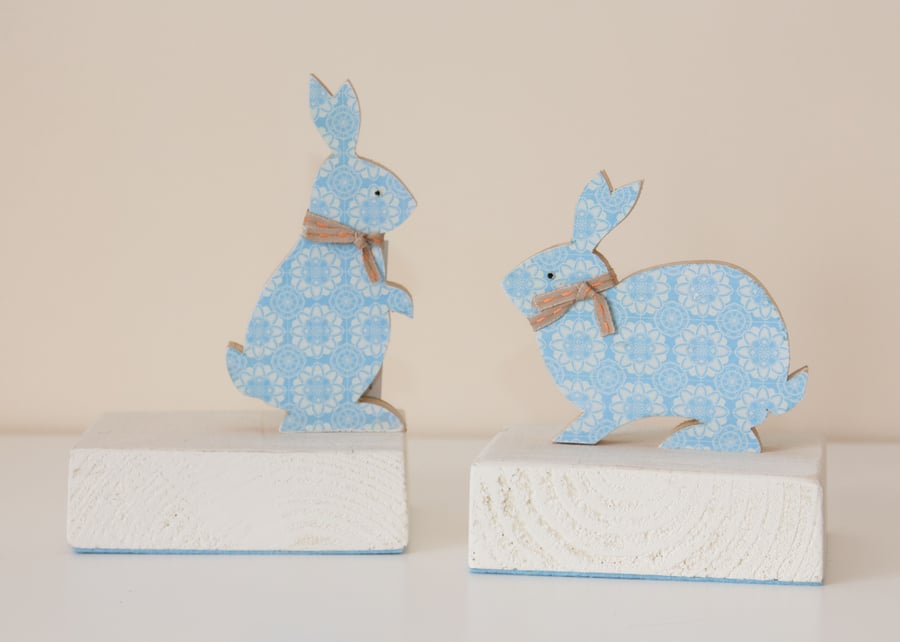 wooden Rabbit Bookends