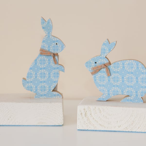 wooden Rabbit Bookends