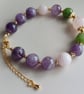 Amethyst, rose quartz and aventurine beaded bracelet with adjustable chain - Image 2