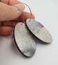 Grey and white hand printed dangle oval shaped earrings  - Image 4