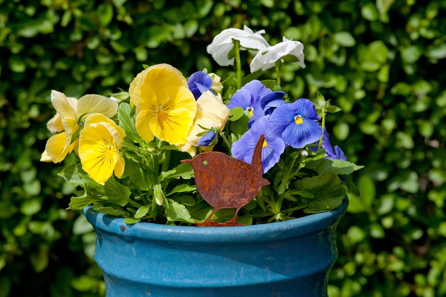Jenny Wren Plant Pot Ornament, Lawn Decoration, Rusty Garden Bird Memorial Gift