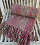 Hand woven art yarn scarf in green and purple - Image 4