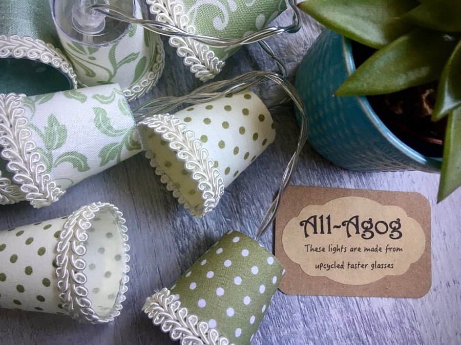 Mini Lampshade Fairy Lights - Antique Greens