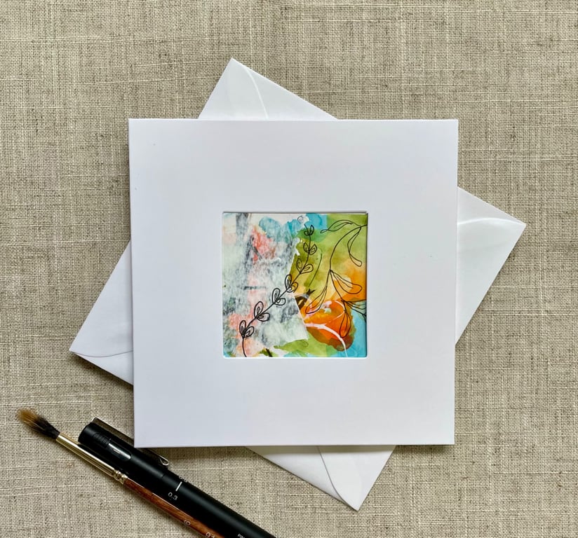 Original art card, blank card, hand painted, abstract, in vibrant acrylic ink