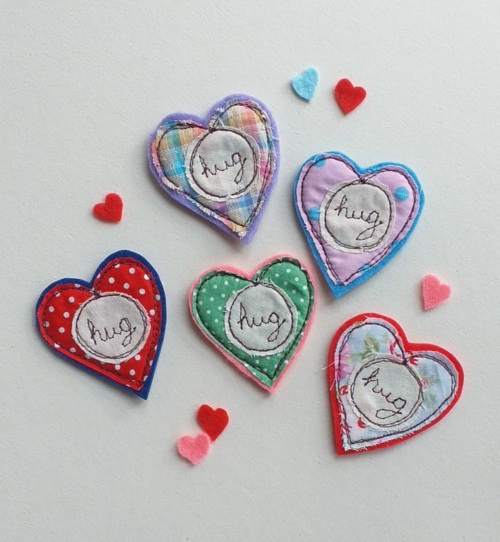 Set of 5 Embroidered Heart-Shaped Pocket Hugs