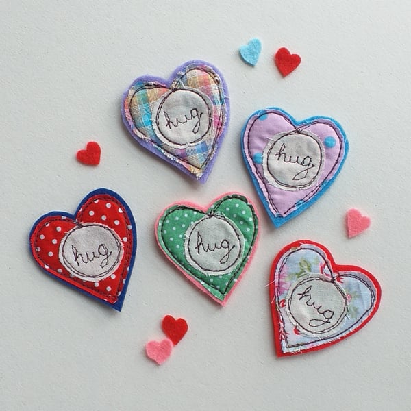 Set of 5 Embroidered Heart-Shaped Pocket Hugs