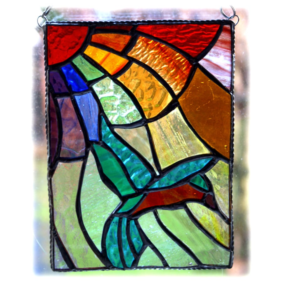 SOLD Kingfisher Rainbow Panel Stained Glass Suncatcher bird