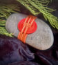 Orange and Tan Woven Spiral Zen Stone, Leather Wrapped Rock, Japanese Inspired