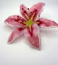 Handmade Fused Glass Pink Opaline Stargazer Lily 3 of 3 with Wall-mount - Image 2
