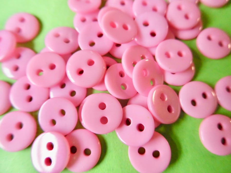 100 PINK 9mm  Acrylic Buttons  2 holes