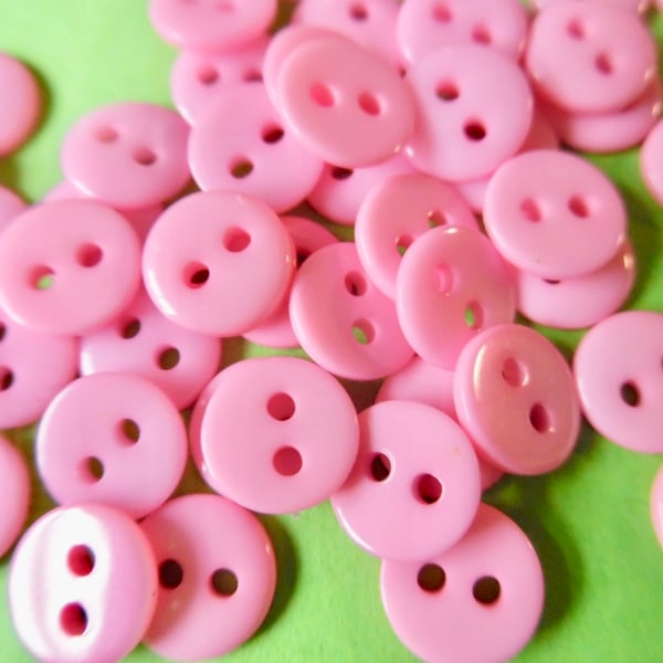 100 PINK 9mm  Acrylic Buttons  2 holes