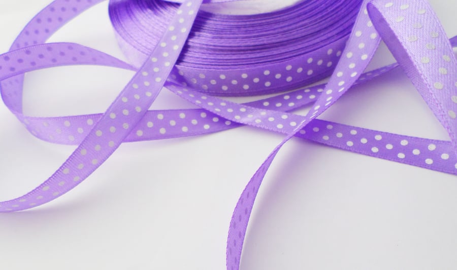Purple Polka dot Satin ribbon 10mm wide x 5 metres 