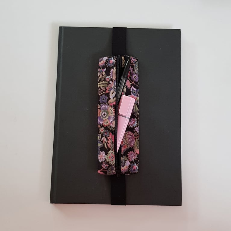Handmade A4 Planner Zipper Pouch - Pink Purple Floral Pen Holder