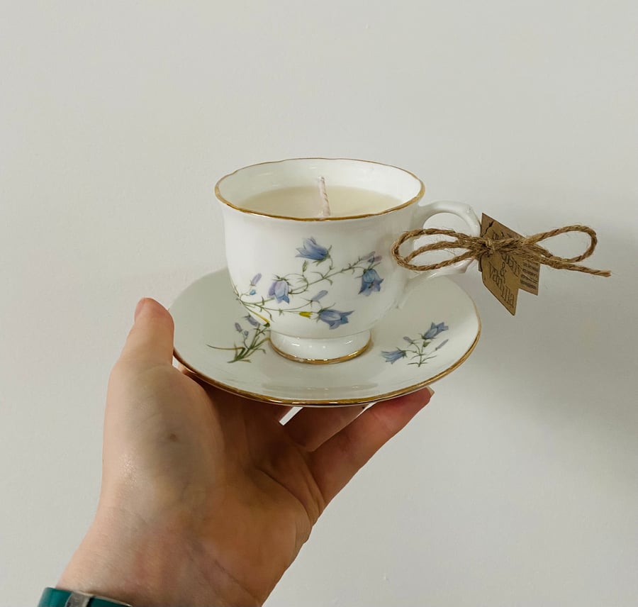Blueberry and Vanilla Tea Cup Candle with Saucer