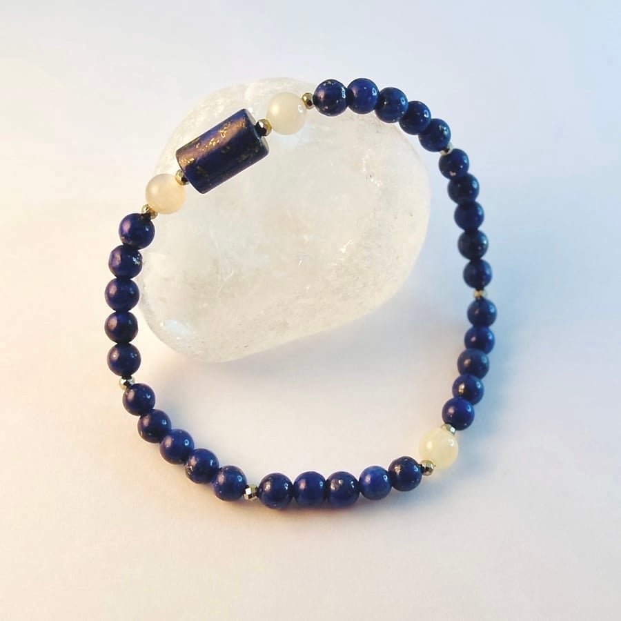 Lapis Lazuli & Moonstone Bracelet, September Birthday, Anniversary, Gift For Her