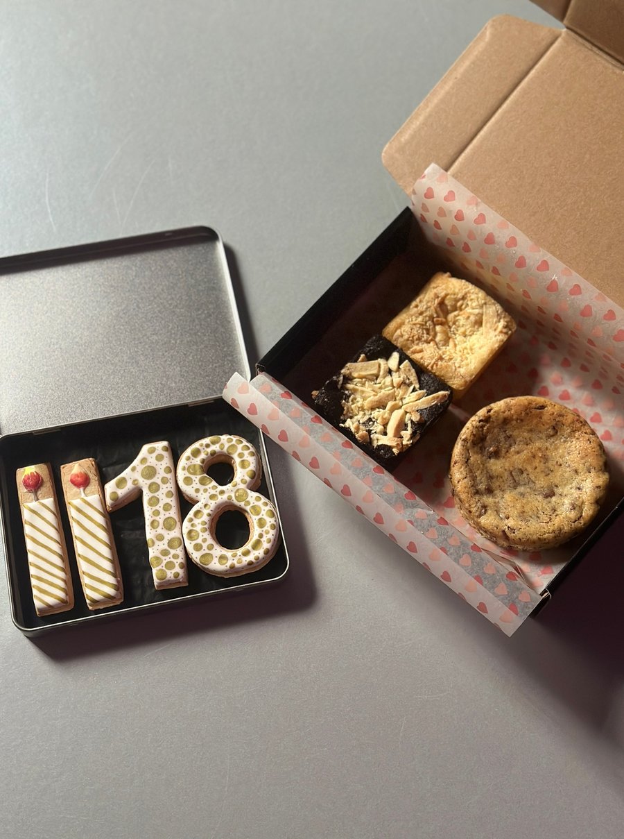 Personalised Birthday Treat Box - Custom Number Cookies & Artisanal Bakes