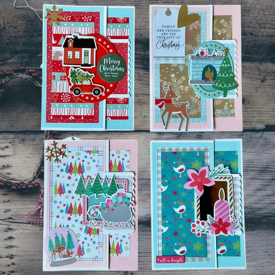 Set of four colourful Christmas cards. 