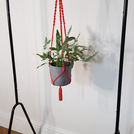 Macrame Plant Hanger in Hot Coral Orange Medium size - Handmade 