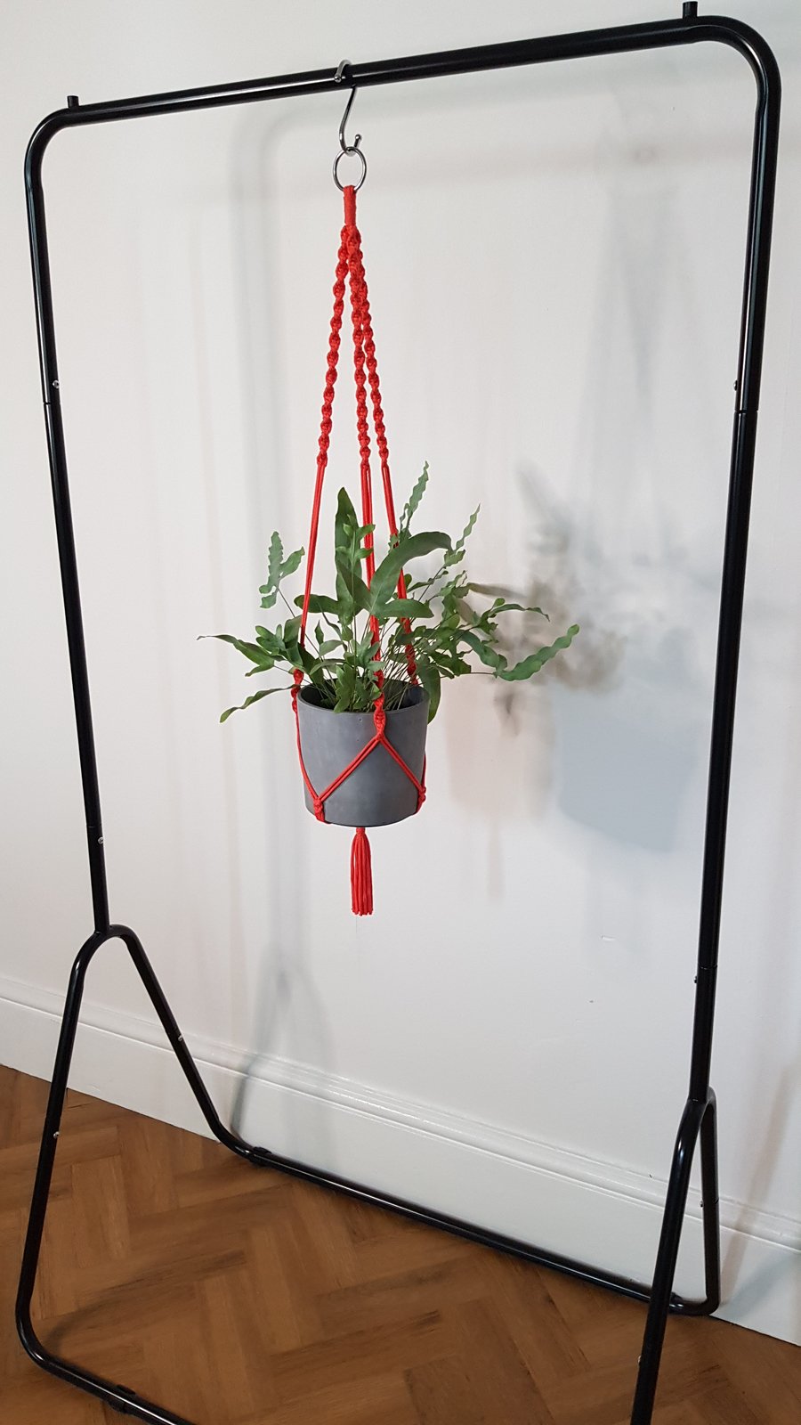 Macrame Plant Hanger in Hot Coral Orange Medium size - Handmade 
