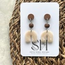 Elegant Neutral Polymer Clay Dangle Earrings with Walnut Studs 