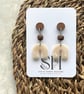 Handmade Polymer Clay Earrings with Walnut Studs – Neutral Statement Dangles