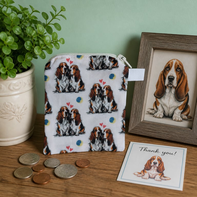 Basset Hound Purse or Card Holder Cotton 