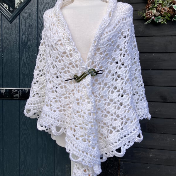 Off White Organic Wool Lace Handmade Shawl 