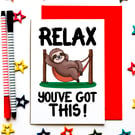 Funny Good Luck Card, Cute Sloth Encouragement for Exams, Driving Test, New Job 