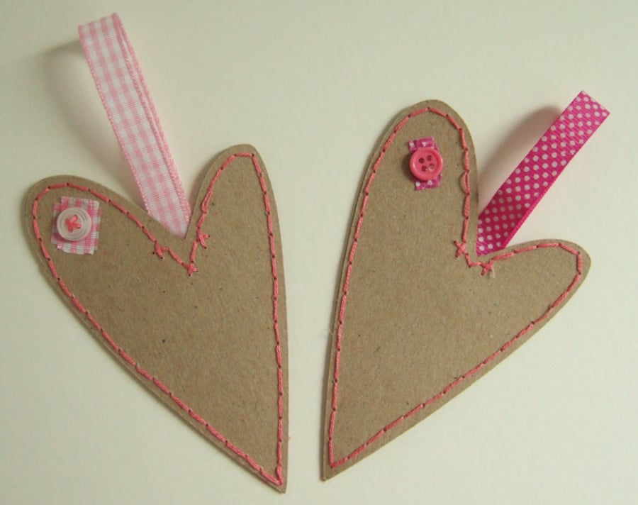 Heart Hand Stitched Gift Tags,Pack of Two,Handmade Gift Tags