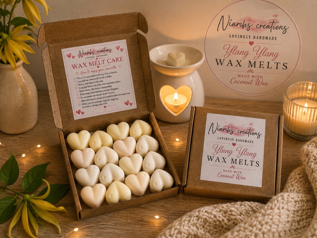 Ylang Ylang Essential Oil Heart Wax Melts, Self Care, Strong Scented, Vegan
