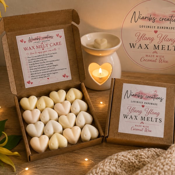 Ylang Ylang Essential Oil Heart Wax Melts, Self Care, Strong Scented, Vegan