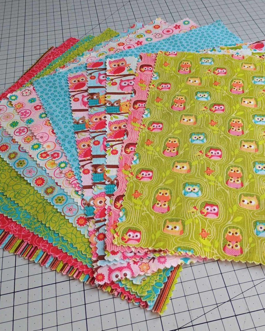 Owl Quilting Cotton,  Riley Blake 10 inch squares - layer cake part bundle