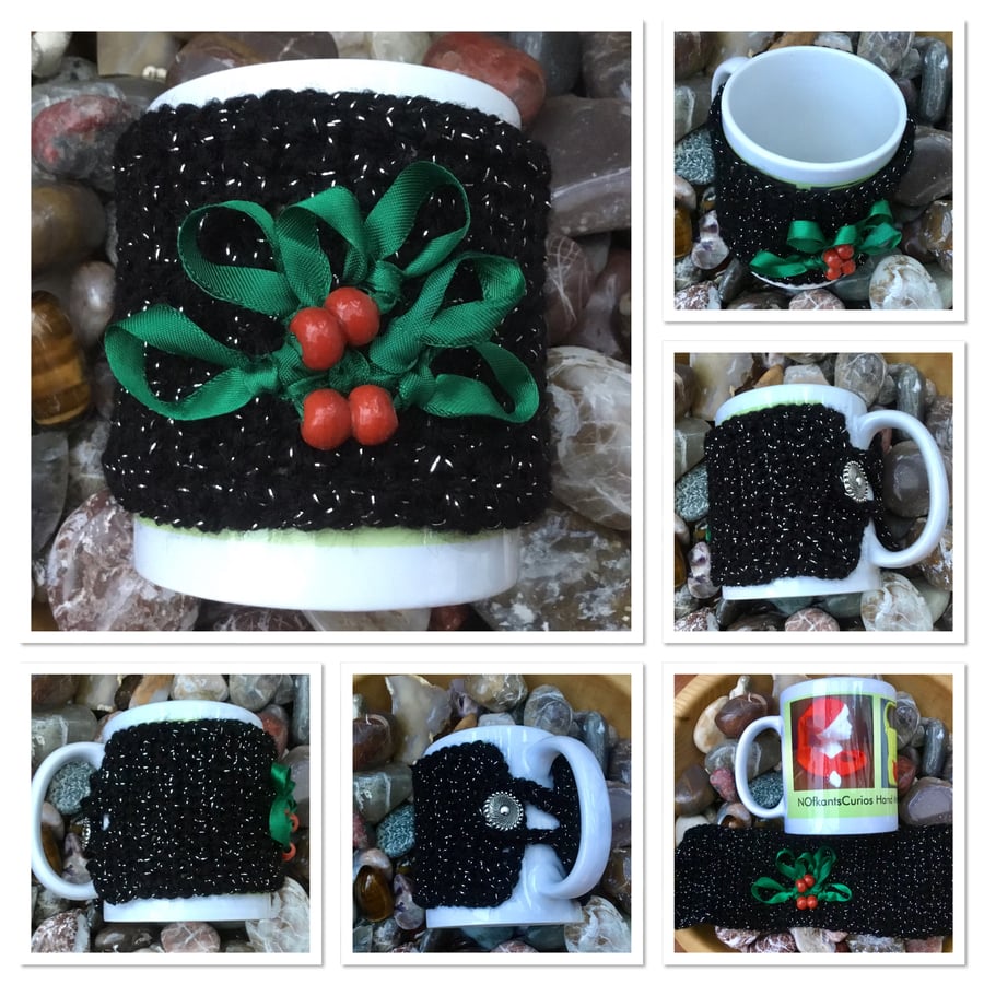 Black Sparkle Festive Berry Mug Cosy or Mug Hug, for the mug in your life!