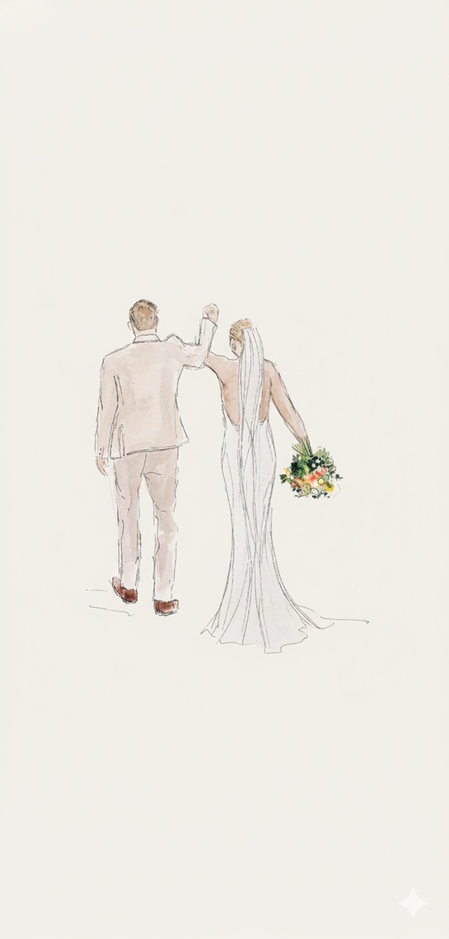 A5 Custom wedding illustration, faceless couple watercolour 