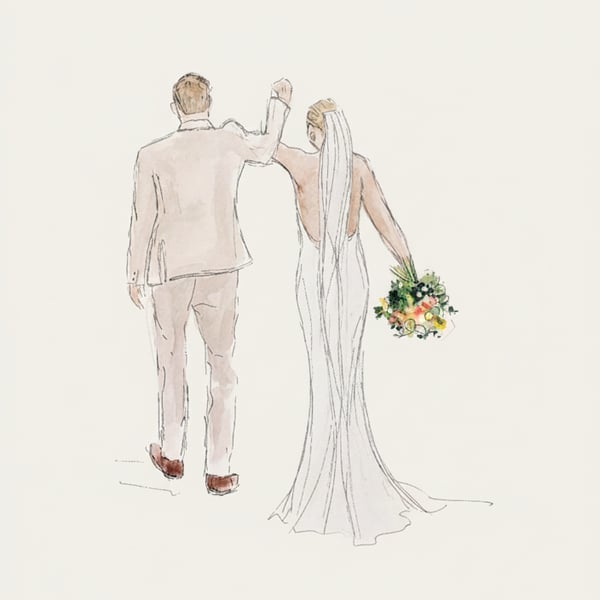 A5 Custom wedding illustration, faceless couple watercolour 