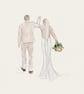 A5 Custom wedding illustration, faceless couple watercolour 