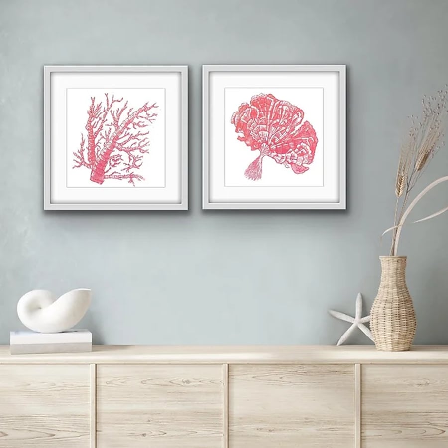 Coral - Linocut Diptych
