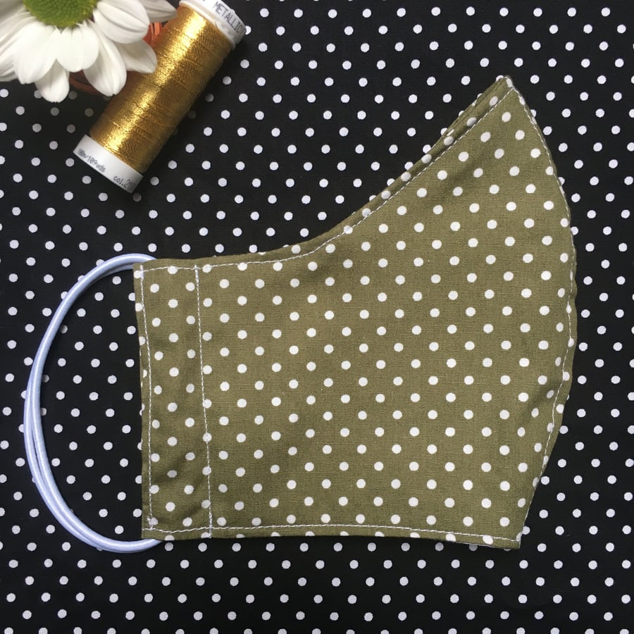 SALE Face Mask Mossy Green Spotty Dots Cotton Reusable Medium Womens Free P&P