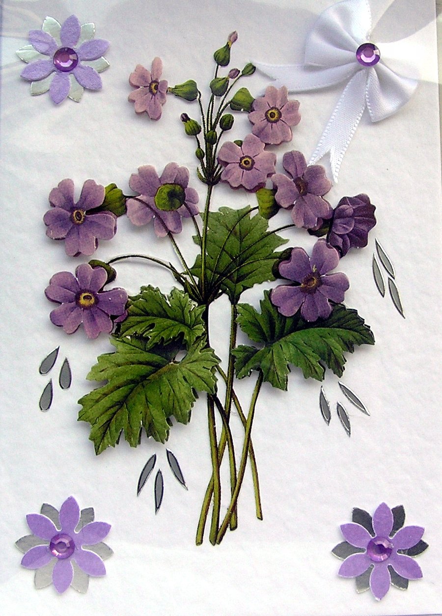 Flower Hand Crafted 3D Decoupage Card - Blank for any Occasion (2561)