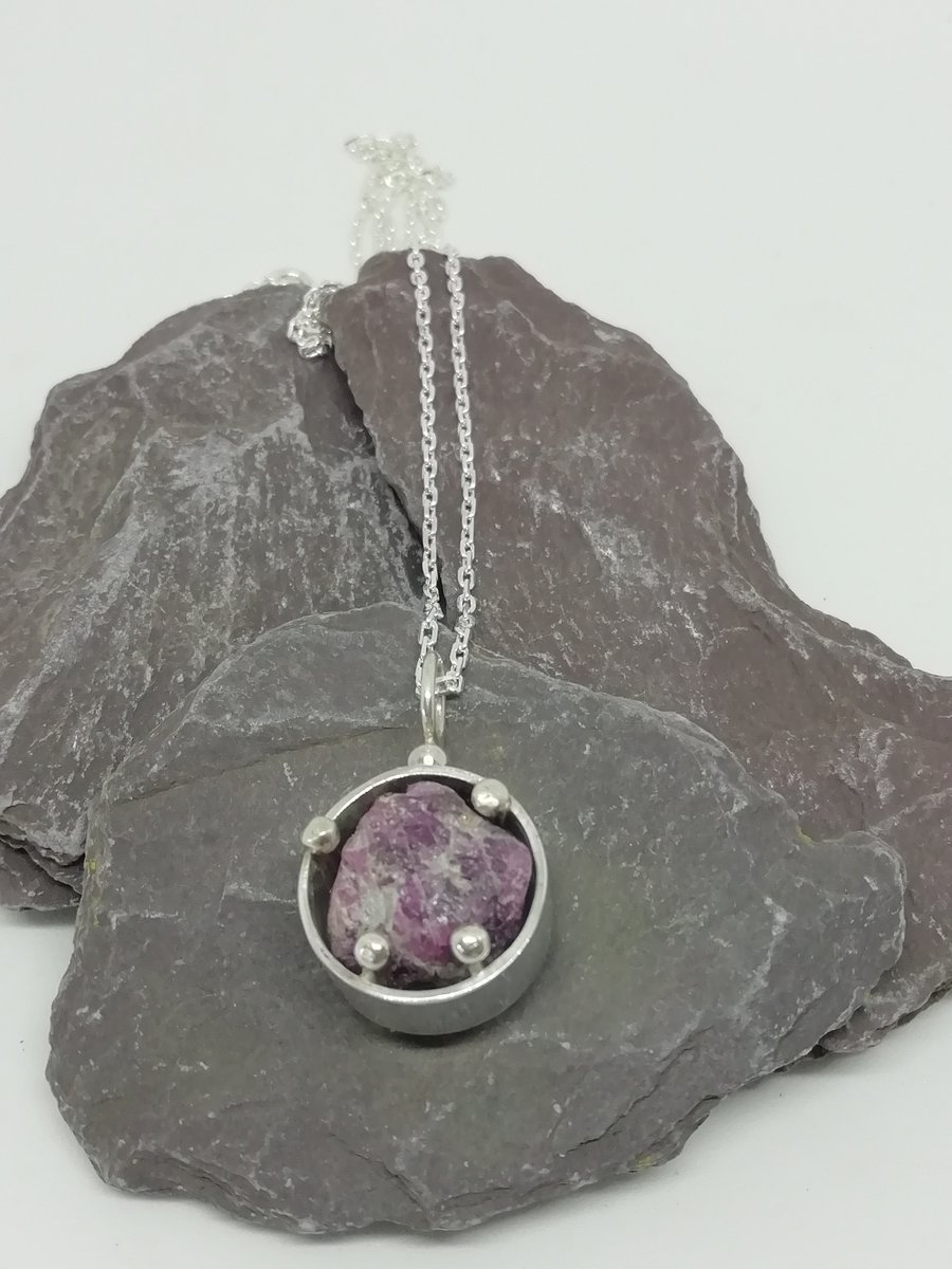 Raw Ruby Ball Clasped Necklace