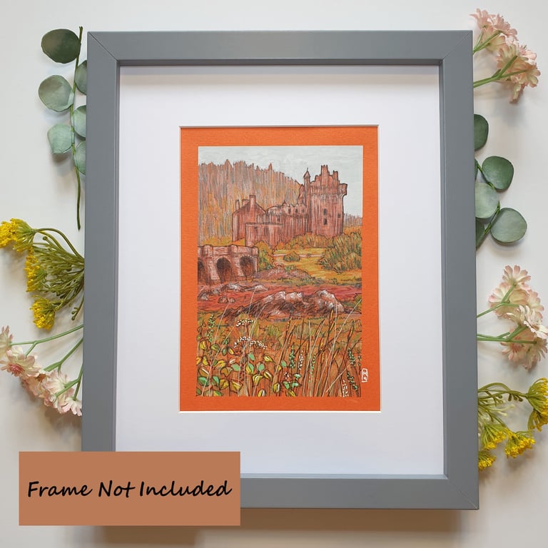 Eilean Donan Castle, Scotland original art, small landscape drawing