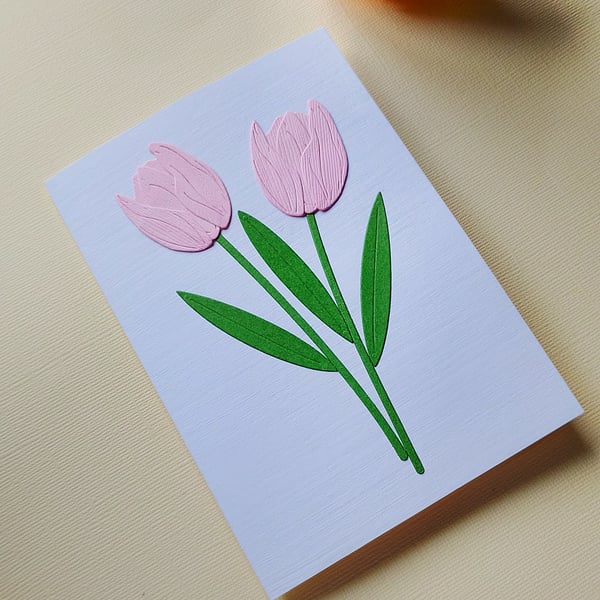 Light Pink Paper Tulip - Flower Shop Moments, Blank Handmade Floral Card 