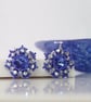 Purple-blue and Silver Beaded Crystal Earrings - Image 2