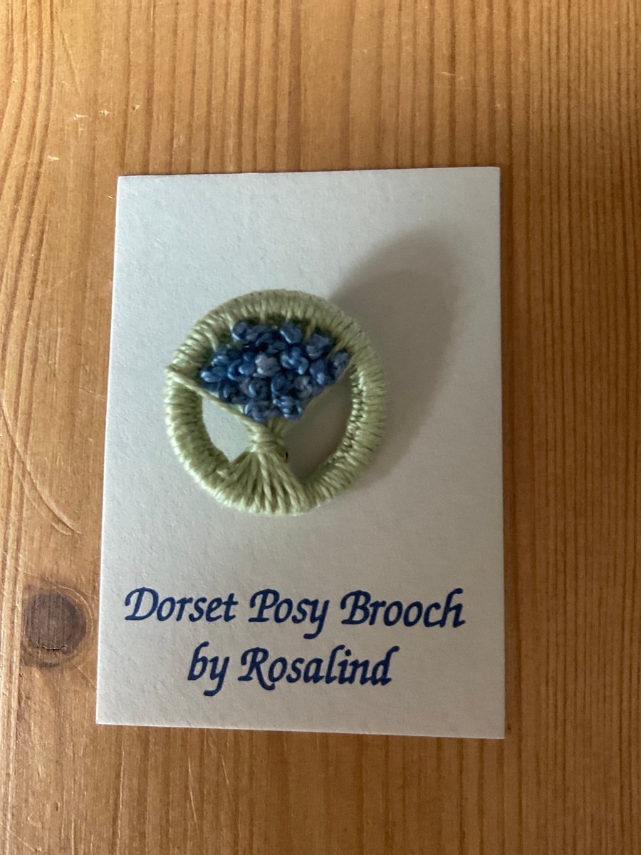 Dorset Posy Brooch, Pale Green with Blue Flowers, P17