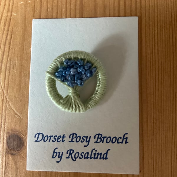 Dorset Posy Brooch, Pale Green with Blue Flowers, P17