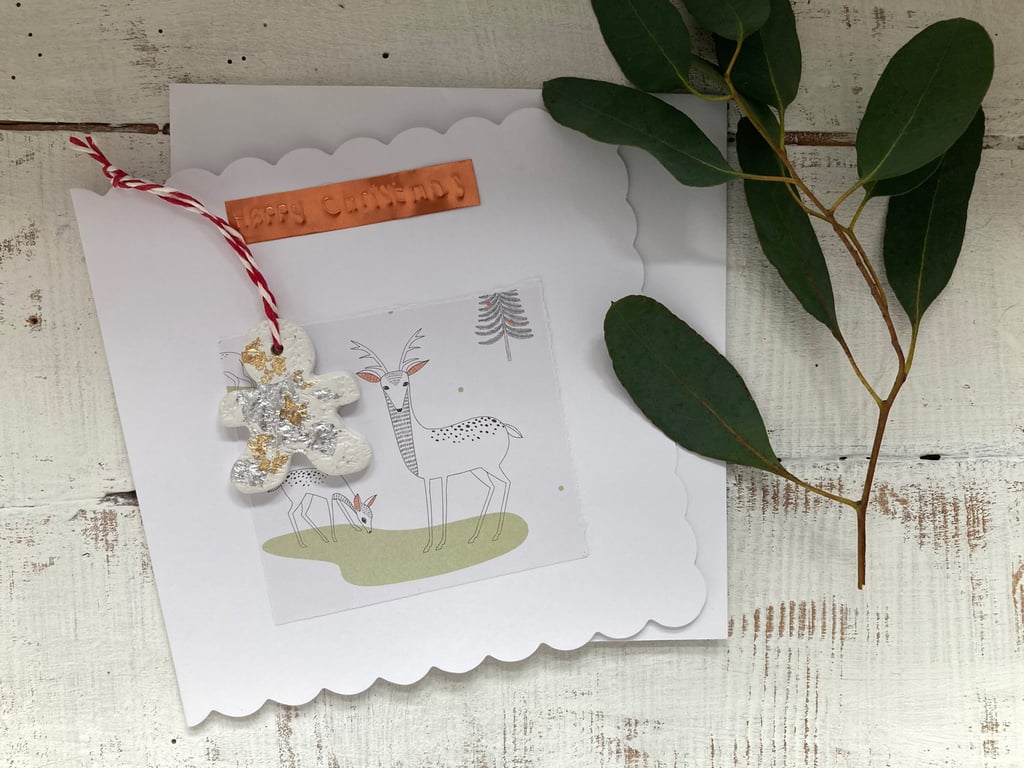 Hand made christmas card, gift and card rolled into one, christmas hanger